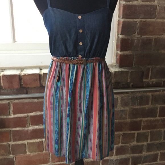 Denim and patterned dress - Picture 1 of 5